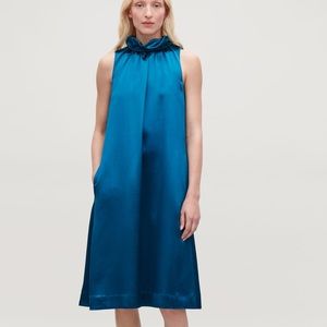 COS Frill-neck A-line Satin Midi Dress